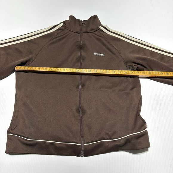 Adidas Retro Track Jacket Brown White Stripes Women’s Size L Spellout - Picture 8 of 11